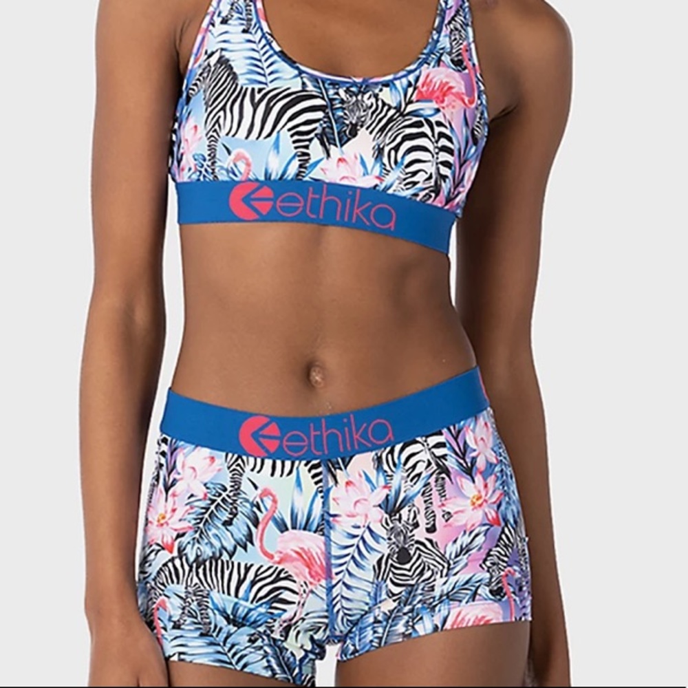 EHITIKA MATCHING SET SPORTS BRA AND BOY SHORTS ZEBRA JUNGLE PRINT!